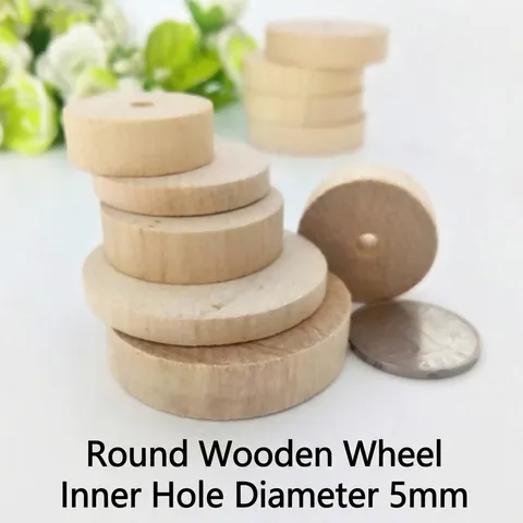 DIY Wooden Wheels For Toys Colorful Wood Rounds Slices Handmade Model Making Materials Natural Wood Discs With Center Hole