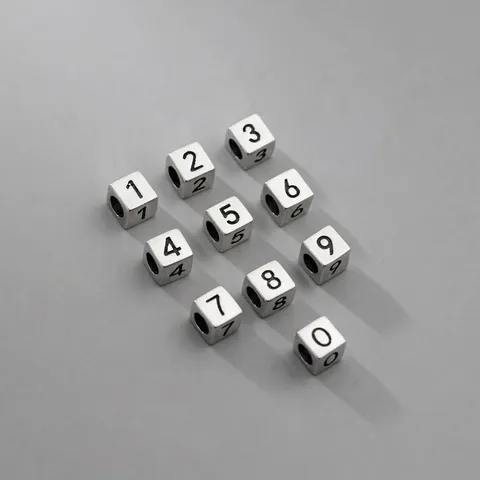 Cuentas Espaciadoras de Plata de Ley 925 Vintage Cubo Geométrico Números Cuadrados Cuentas de Amulet For Creación de Joyas DIY