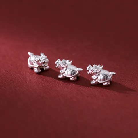 999 Sterling Silver 3D Hard Silver Electroplated 18K Gold Mythical Dragon Turtle Spacers Loose Beads For Handmade Bracelet DIY