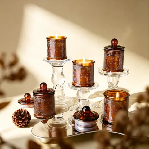 Bernstein Glaskrug Duftkerze mit Deckel Retro Sojamischwachs Duft Feiertag Geschenkbox für Haus Dekor Innen Aromatherapie