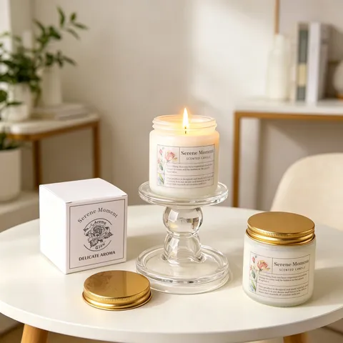 Bougie Parfumée de Luxe Pot en Verre Dépoli Avec Couvercle Métallique Parfum Floral Thé Bougie en Cire de Soja Cadeau Décoration Maison