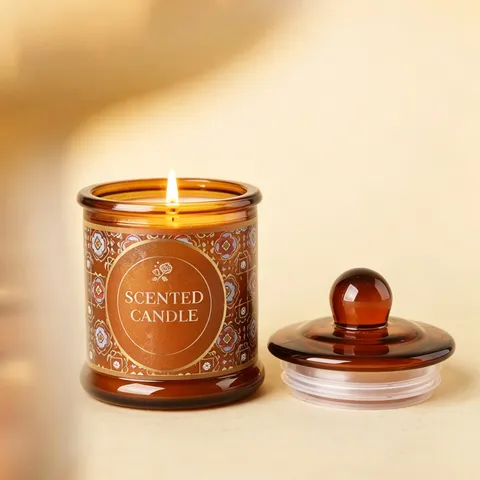 Bernstein Glaskrug Duftkerze mit Deckel Retro Sojamischwachs Duft Feiertag Geschenkbox für Haus Dekor Innen Aromatherapie
