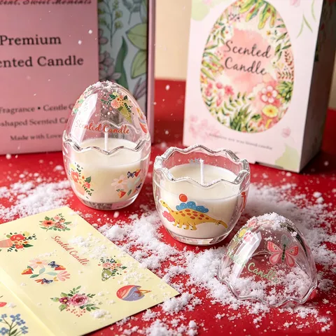 Osterei Duftkerzen Set Sojawachs Glaskerze Mit Rosa Geschenkbox Für Festival Geschenk Home Dekor Blumen Dinosaurier Muster