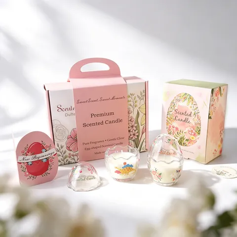 Osterei Duftkerzen Set Sojawachs Glaskerze Mit Rosa Geschenkbox Für Festival Geschenk Home Dekor Blumen Dinosaurier Muster