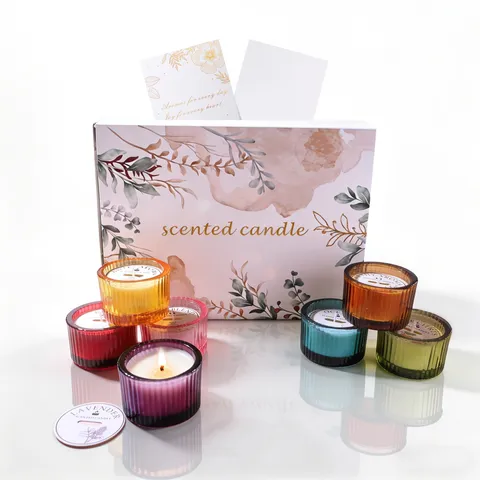 Scented Candle Gift Set Aromatherapy Paraffin Wax Candles Striped Glass Jar Rainbow Cup Candles For Wedding Birthday Anniversary Home Decor