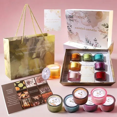Scented Candle Gift Set Aromatherapy Paraffin Wax Candles Striped Glass Jar Rainbow Cup Candles For Wedding Birthday Anniversary Home Decor