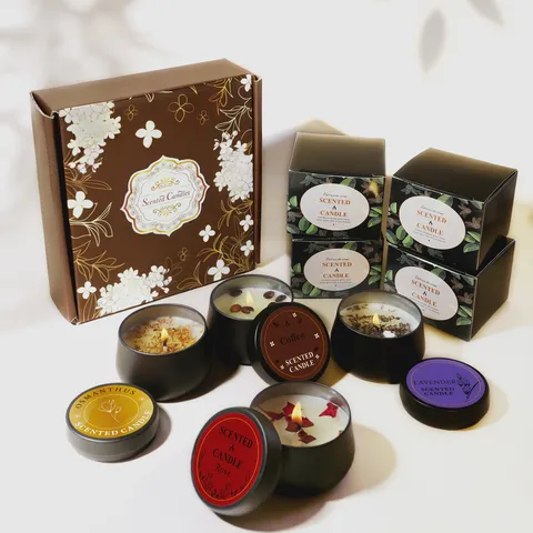 Coffret Cadeau Bougie Parfumée Luxe Minimaliste Cera Végétale Fer-blanc Bougie Aromathérapie Décoration Maison Bougie Soja