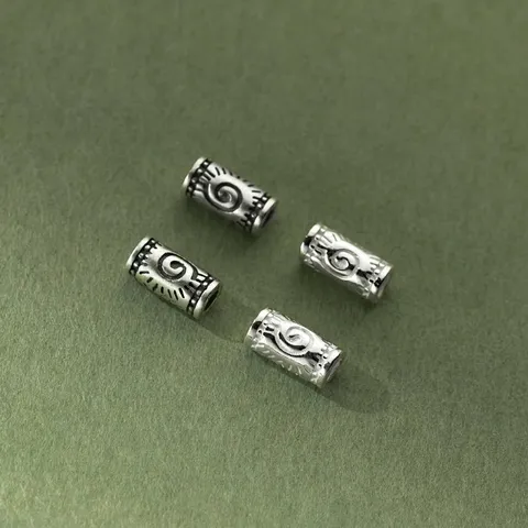 Vintage 925 Sterling Silver Loose Spacer Beads Antique Thai Silver Spiral Printed Tube Beads For DIY Jewelry Making Accessories