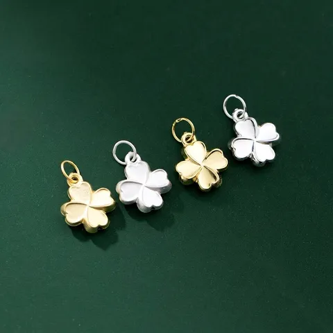 S925 Sterling Silver Four Leaf Clover Flower Pendant Matte Gold Silver Plated DIY Jewelry Charms For Bracelet Necklace Women