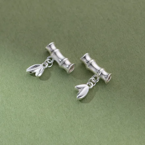 Vintage S999 Silver 3D Bamboo Joint Leaf Pendant Charm For Handmade DIY Bracelet Jewelry Making Findings Materials Accessories