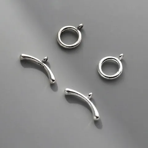 Fermoir OT en Argent Sterling S925 Rétro Vieilli Barre en T Courbée et Fermoir à Bascule Rond pour Fabrication de Bijoux DIY Bracelet Collier