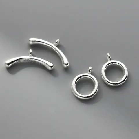 Fermoir OT en Argent Sterling S925 Rétro Vieilli Barre en T Courbée et Fermoir à Bascule Rond pour Fabrication de Bijoux DIY Bracelet Collier