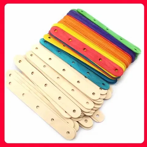 Natural Birch Wood Craft Sticks With Punched Holes Multicolor Wooden Ice Cream Sticks For DIY Handmade Art Crafts Projects
