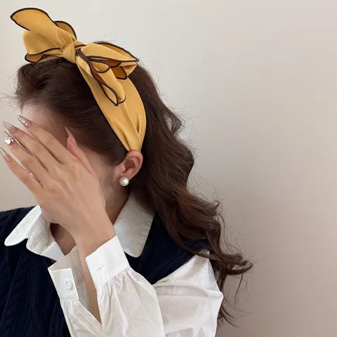 Koreanischer Stil 3D Schleife Breiter Haarreif Für Damen Vintage Elegant Stoff Haarband Kontrastfarbe Kante Retro Süßer Haarreifen Party Zubehör