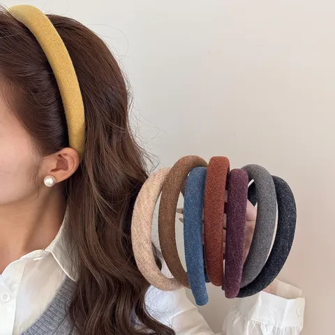 Serre-tête en Tissu de Laine de Style Coréen Pour Femmes Bandeau Épais Automne Hiver Couleur Unie Accessoire Cheveux