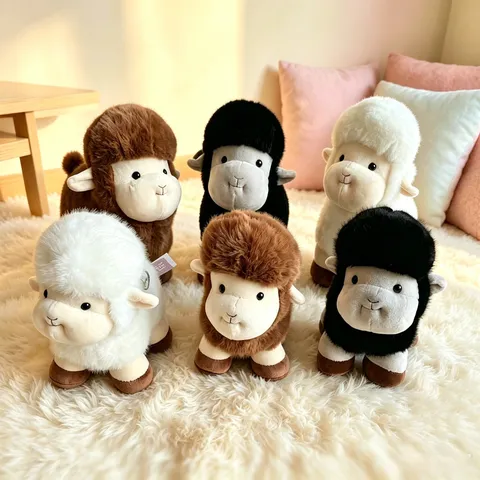 Cute Lamb Plush Toy Soft Stuffed Sheep Animal Doll For Kids Birthday Gift Home Decoration Lamb Pillow White Brown Black