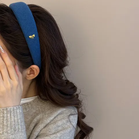 Diadema de Lana de Estilo Coreano Otoño Invierno para Mujer Diadema Ancha Elegante con Lazo de Aleación Accesorios para el Cabello Hechos a Mano
