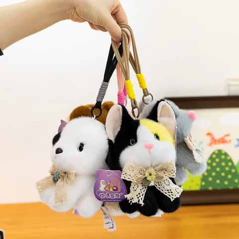 Cute Animal Plush Keychain Pendant Soft Stuffed Bear Dog Cat Rabbit Sheep Mouse Toy Bag Hanging Decoration Kids Gift