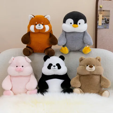 Chubby Animal Plush Toy Soft Panda Penguin Bear Pig Red Panda Stuffed Doll Kawaii Home Decor Children Birthday Gift Pillow