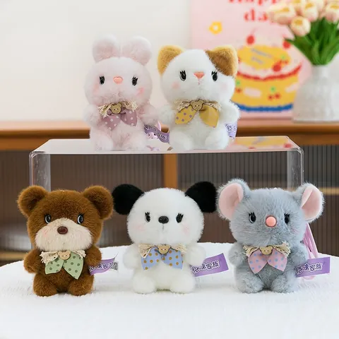 Cute Animal Plush Toy Pendant Creative Dog Cat Rabbit Bear Mouse Keychain Bag Ornament Soft Stuffed Doll Gift For Kids Girls