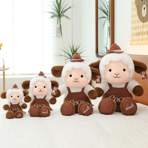 Simpatico Cartone Animato Morbido Peluche di Agnello in Poliestere Bambola di Pecora Calmante Con Grembiule Lettera Cappello per Bambini Decorazione Letto Cuscino Animale Regalo