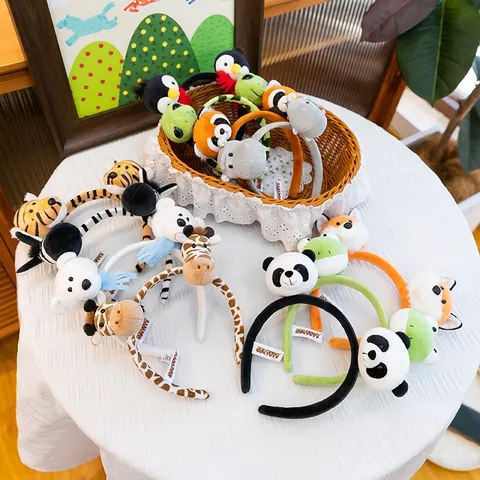 Cute Animal Plush Headband Cartoon Giraffe Panda Tiger Hair Band For Kids Girls Plush Headpiece Photography Prop Party Favors