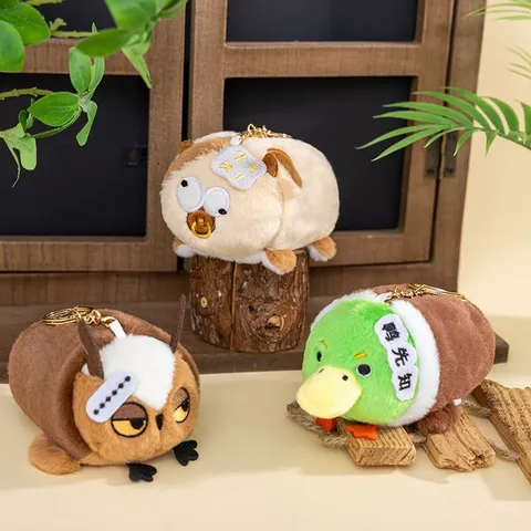 Cute Cartoon Animal Emoji Plush Keychain Coin Purse Pallas Cat Owl Fox Duck Stuffed Toy Pendant Bag Charm Gift