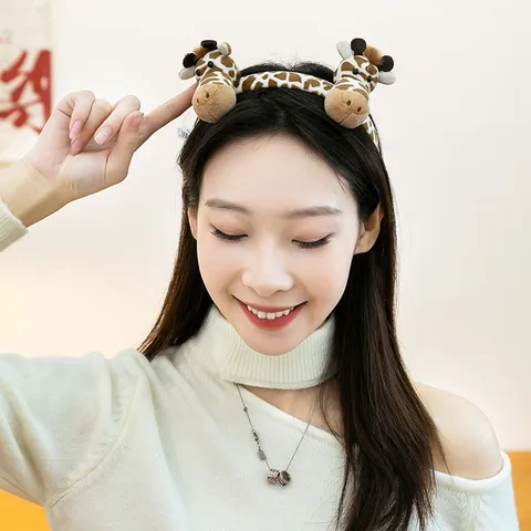 Cute Animal Plush Headband Cartoon Giraffe Panda Tiger Hair Band For Kids Girls Plush Headpiece Photography Prop Party Favors