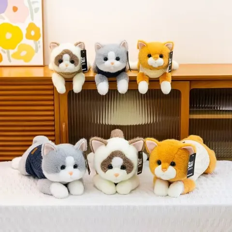 Juguete de Peluche de Gatito Realista Muñeca de Gato Suave Con Suéter de Punto Peluche de Animal Decorativo Cálido para Niños Cumpleaños Casa Regalo