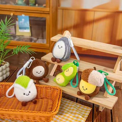 Cute Vegetable Fruit Plush Toy Nut Series Pea Peanut Chestnut Pistachio Stuffed Animal Doll Bag Hanging Pendant Kids Birthday Gift Home Decor