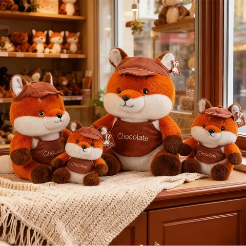 Maillard Series Cartoon Fox Plush Toy With Brown Hat And Apron Soft Stuffed Animal Doll For Home Decoration Birthday Gift