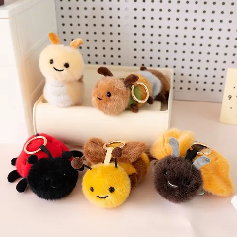 Cute Cartoon Plush Insect Plant Keychain Pendant Stuffed Bee Ladybug Snail Monstera Bag Decoration Accessory Ornament Gift