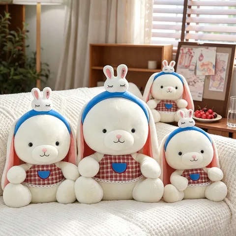 Simpatico Coniglio dalle Lunghe Orecchie Peluche Con Fascia per Capelli Abito a Quadretti Rossi e Bianchi con Pizzo Morbido Regalo per Ragazze Donne
