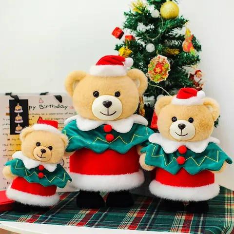 Cartoon Süß Weihnachten Bär Plüschtier Stehend Maskottchen Ornament Festlich Weiches Kuscheltier Geschenk Für Feiertag Party Deko