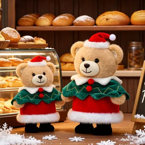 Cartoon Süß Weihnachten Bär Plüschtier Stehend Maskottchen Ornament Festlich Weiches Kuscheltier Geschenk Für Feiertag Party Deko