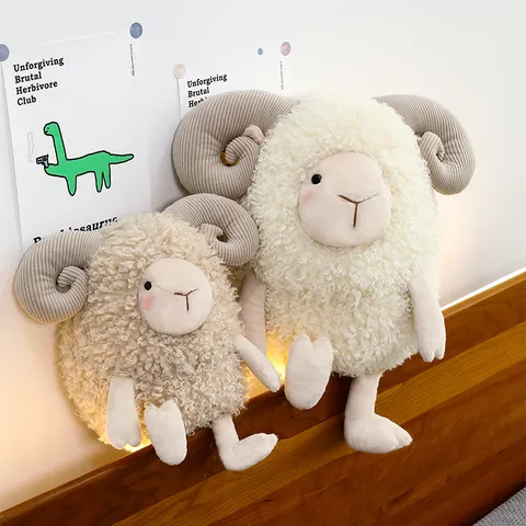 Simulation Curly Sheep Plush Toy Cute Soft Lamb Doll With Spiral Horns Stuffed Animal For Kids Gift Home Decoration