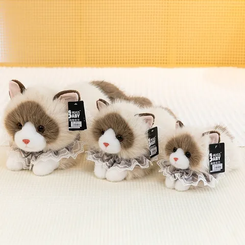 Simulation Ragdoll Cat Plush Toy With Scarf Vocal Function Realistic Soft Kitty Stuffed Animal For Kids Gift Home Decoration