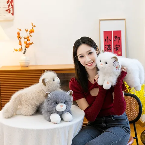 Simulation Prone Ragdoll Cat Plush Toy Realistic Stuffed Kitten Doll With Meowing Sound For Kids Girls Birthday Gift Home Decor