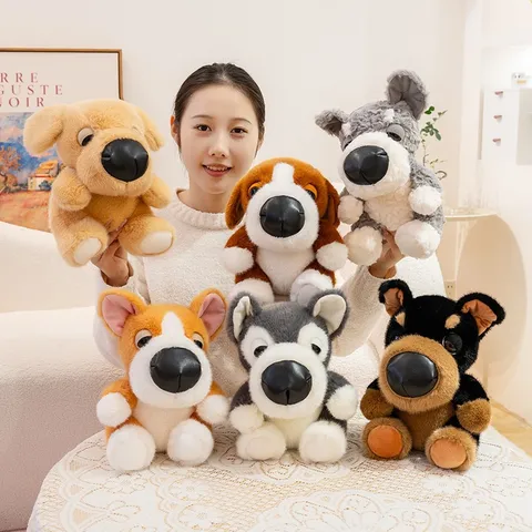 Big Head Dog Plush Toy Husky Corgi Golden Retriever Beagle Schnauzer Puppy Stuffed Animal Soft Doll Birthday Gift For Kids