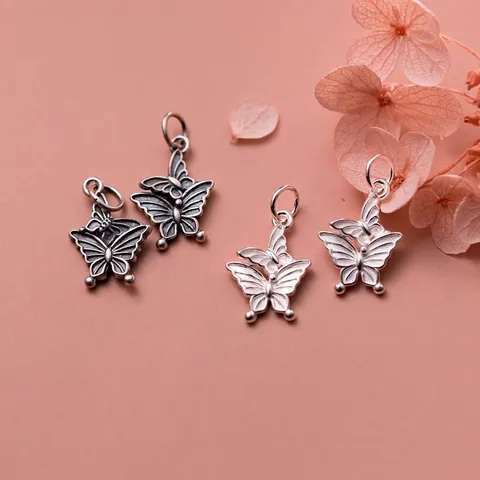 925 Sterling Silver Double Butterfly Pendant Vintage Thai Silver Charm For DIY Bracelet Necklace Jewelry Making Accessories