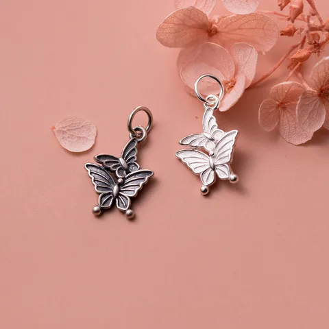 925 Sterling Silver Double Butterfly Pendant Vintage Thai Silver Charm For DIY Bracelet Necklace Jewelry Making Accessories