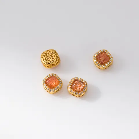 Cuentas de Terrón de Azúcar de Plata de Ley S925 con Piedra de Sol y Strass Incrustado para Creación de Joyas DIY Pulseras