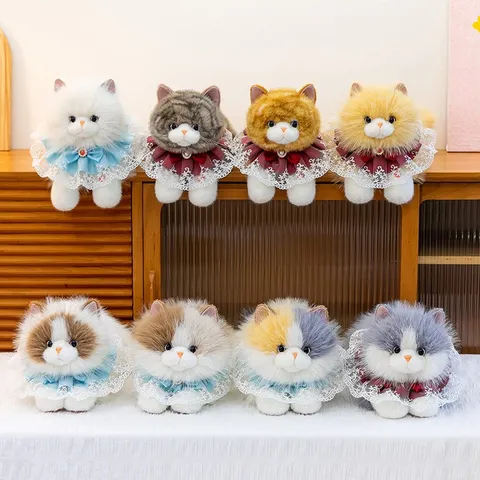 Realistic Ragdoll Cat Plush Toy Soft Simulation Kitten Stuffed Animal Doll With Lace Collar For Kids Birthday Gift Home Decoration 43cm