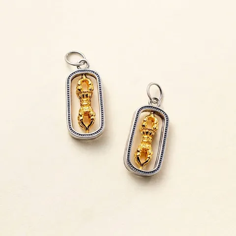 925 Sterling Silver Rotatable Vajra Pendant Retro Gold Plated Vajra Charm For DIY Necklace Bracelet Jewelry Making Gift