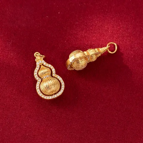 S925 Sterling Silver Gold Plated Rotating Gourd Pendant Zirconia Inlaid DIY Jewelry Accessory For Necklace Bracelet