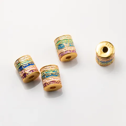 925 Sterling Silver Electroplated Gold Enamel Sutra Barrel Bead Loose Spacer Bead For DIY Jewelry Making Handmade Gift