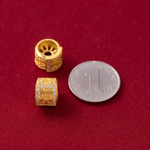 S925 Argent Sterling Plaqué Or Strass Zaki Lhamo Perles Intercalaires Traditionnel Tibétain Dieu De La Richesse Bricolage Bijoux