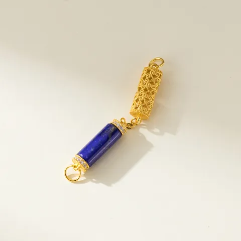 925 Sterling Silver Lapis Lazuli Hollow Filigree Pendant For DIY Jewelry Making Gold Plated Chain Dangle Charm Bracelet Accessory