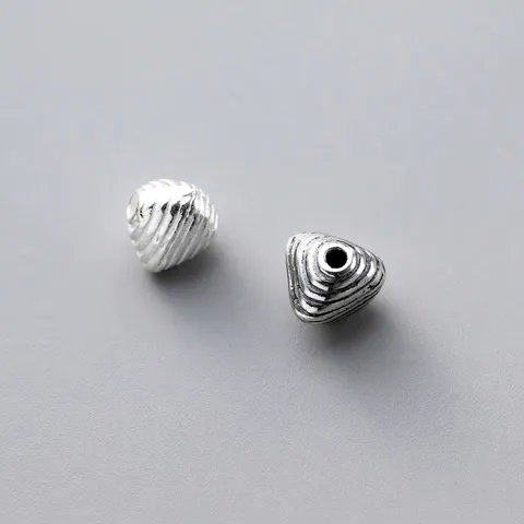 925 Sterling Silver Vintage Distressed Striped Geometric Triangle Spacer Beads Loose Beads For DIY Craft Jewelry Making Findings