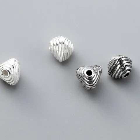 925 Sterling Silver Vintage Distressed Striped Geometric Triangle Spacer Beads Loose Beads For DIY Craft Jewelry Making Findings